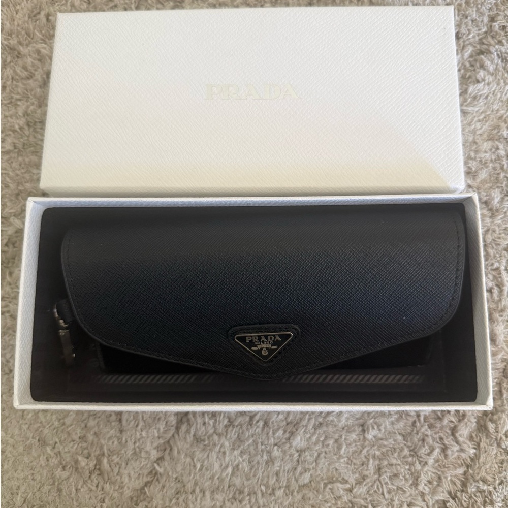 Prada Black Women's Cat-Eye Sunglasses with Silver Logo Accent - Picture 9 of 9